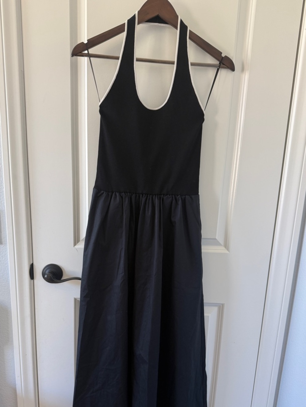 St. Agni Gathered Black Maxi Dress with White Trim size Small